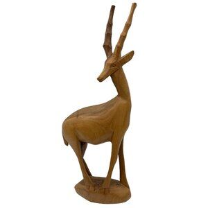 Hand-Carved Wooden Antelope Figurine Rustic Home Decor African-Inspired 12" Tall